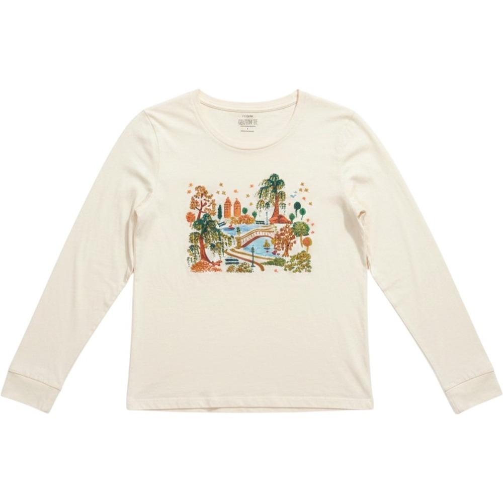 J.Crew Collector Tee Womens Large Cream Long Sleeve Scenic Park Graphic T-Shirt